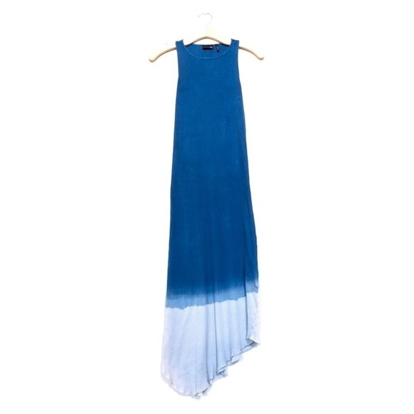 NEW AG Adriano Goldschmied 90's Curved Hem Midi Tank Dress Blue Ombre Boho Small - Picture 3 of 10